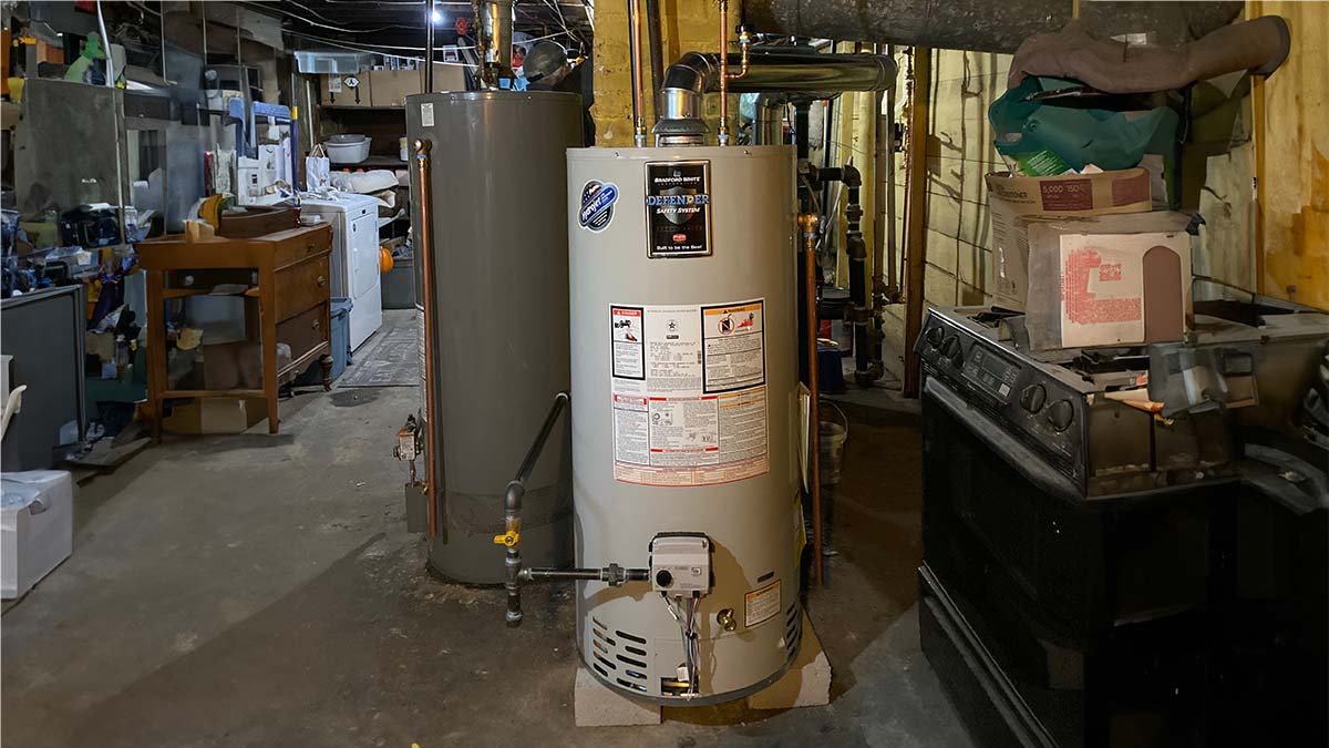 A residential installation of a storage tank water heater