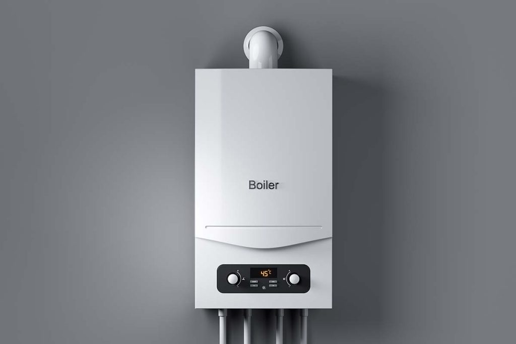 A sleek, wall-mounted boiler with digital temperature display, showcasing the modern heating solutions provided by Lund Plumbing and Heating in Melrose, Massachusetts.