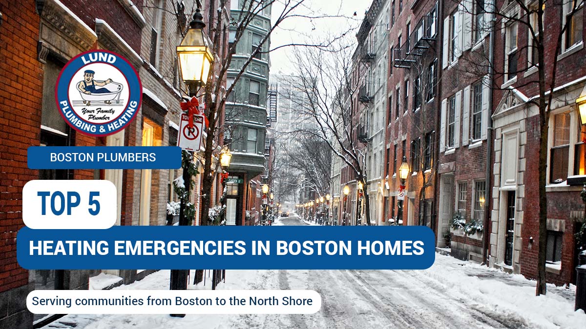 an image of a snowy street on a winter day in Boston highlighting that in winter there are common heating emergencies in Boston